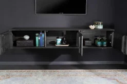 Massivholz TV Lowboard MOUNTAIN SOUL 160cm schwarz hängend echter Naturstein Akazie