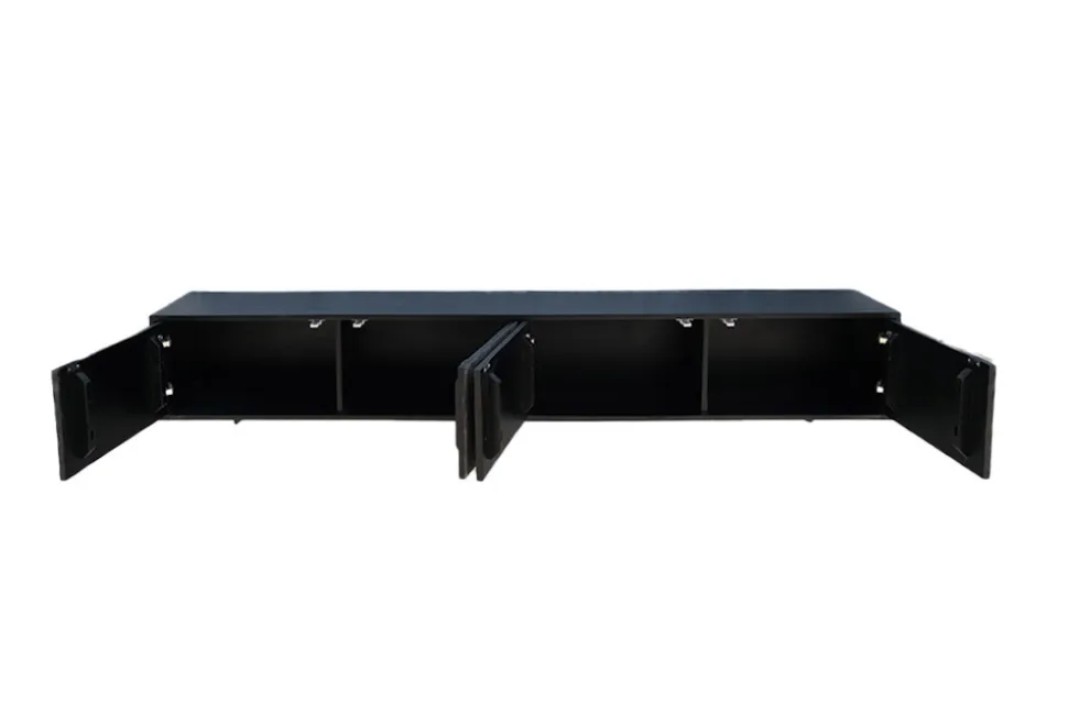 Massivholz TV-Lowboard MOUNTAIN SOUL 200cm Akazie grün bronze hängend Naturstein schwarz