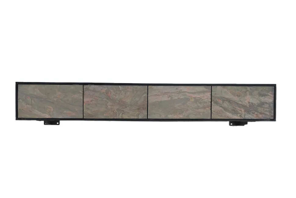 Massivholz TV-Lowboard MOUNTAIN SOUL 200cm Akazie grün bronze hängend Naturstein schwarz