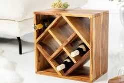 Massivholz Weinregal CUBUS 40cm braun Sheesham stone finish Beistelltisch handmade