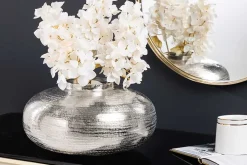 Moderne Deko Vase ABSTRACT ORIENT 35cm silber rund Metall Hammerschlag-Design