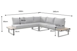 Moderne Garten Sitzgruppe TAMPA LOUNGE 240cm grau Aluminium wetterfest inkl. Sitzkissen