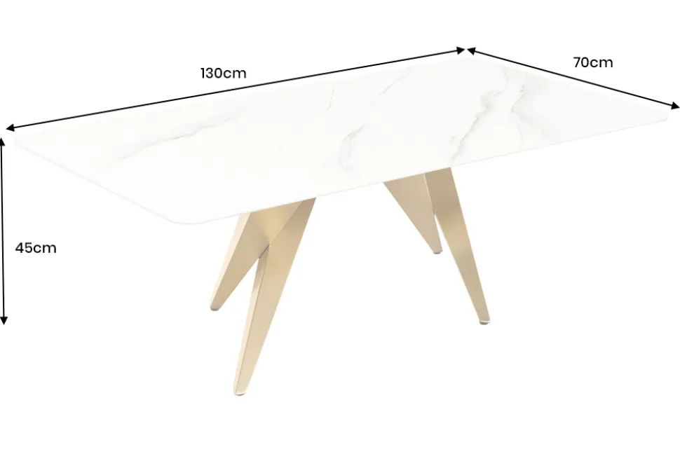 Moderner Couchtisch ART LIVING 130cm weiß Marmor Keramik champagner gold brushed