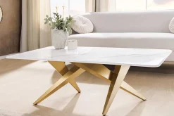 Moderner Couchtisch ART LIVING 130cm weiß Marmor Keramik champagner gold brushed