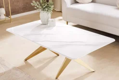 Moderner Couchtisch ART LIVING 130cm weiß Marmor Keramik champagner gold brushed