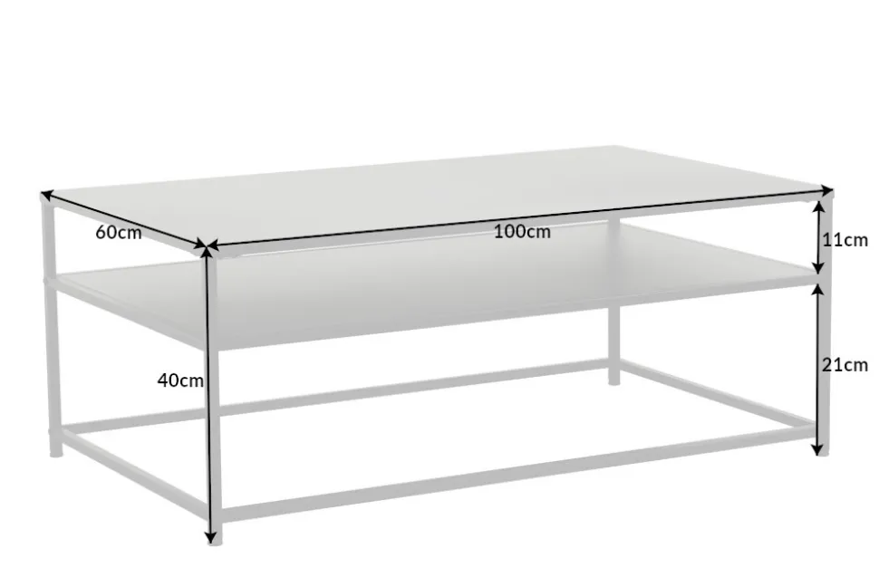 Moderner Couchtisch DURA STEEL 100cm schwarz Metall mit Ablagefach