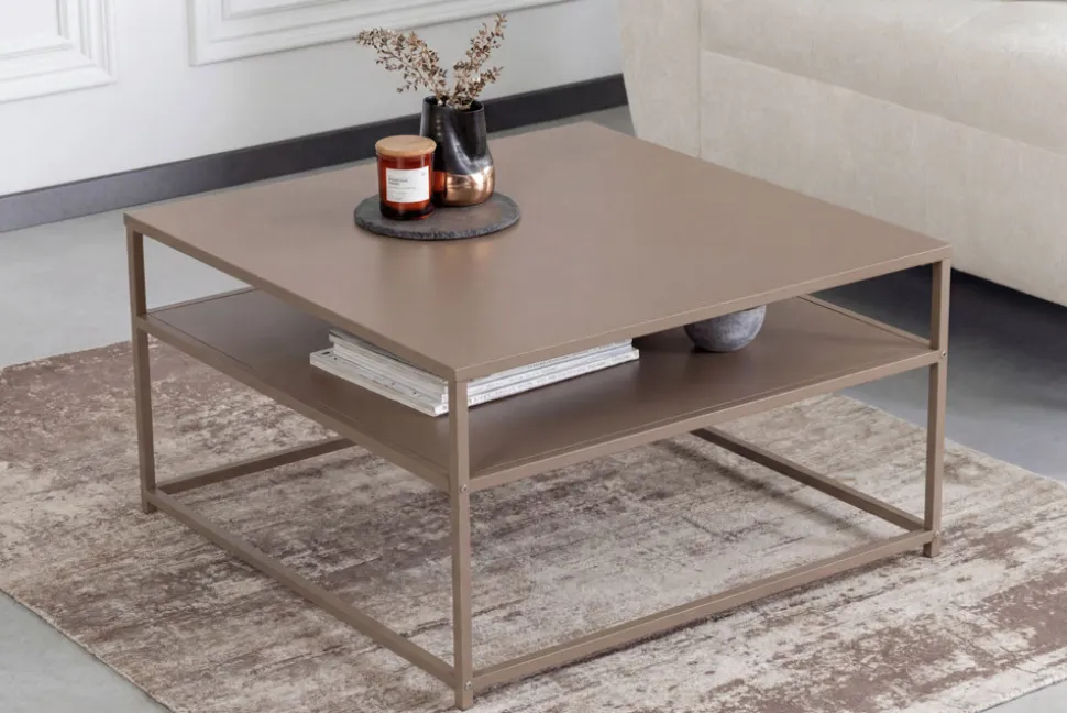Moderner Couchtisch DURA STEEL 70cm greige Metall mit Ablagefach