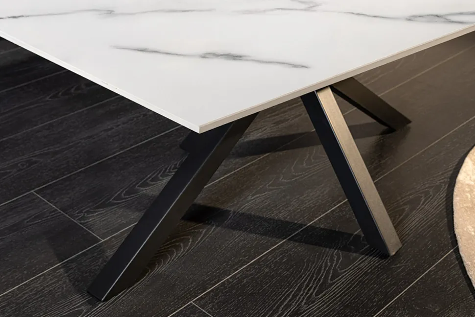 Moderner Couchtisch GALAXIE 100cm weiß Keramik schwarz Metall Sterngestell