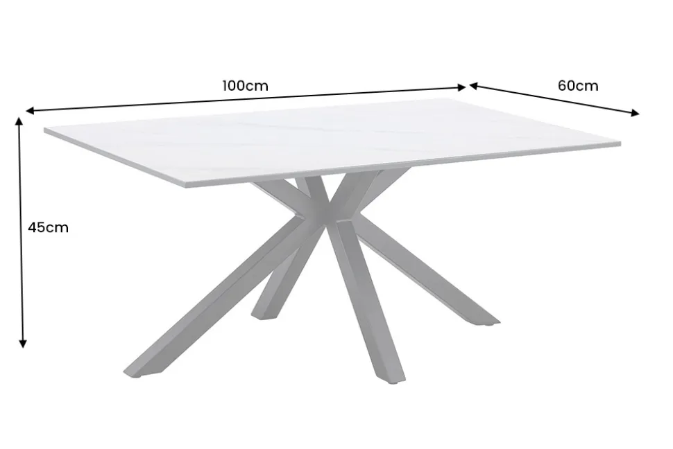 Moderner Couchtisch GALAXIE 100cm weiß Keramik schwarz Metall Sterngestell