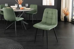Moderner Design Stuhl TRES CHIC grün Cord schwarze Metallbeine Esszimmer