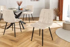 Moderner Design Stuhl TRES CHIC champagner greige Chenille Cremona schwarze Metallbeine