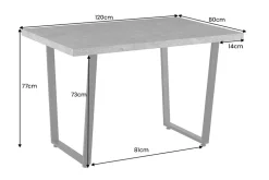 Moderner Esstisch LOFT 120cm grau Beton-Design schwarze Metallbeine Kufengestell