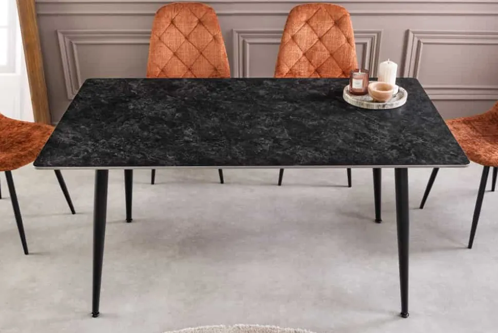 Moderner Esstisch MILANO 140cm anthrazit Keramik schwarze Metallbeine