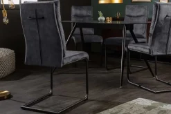 Moderner Freischwinger Stuhl COMFORT grau Samt mit Komfortgriff