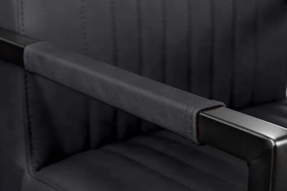 Moderner Freischwinger Stuhl BIG ASTON Echtleder schwarz Taschenfederkern Metall