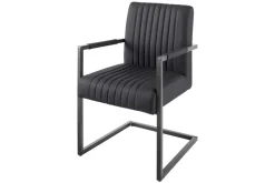 Moderner Freischwinger Stuhl BIG ASTON Echtleder schwarz Taschenfederkern Metall