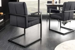 Moderner Freischwinger Stuhl BIG ASTON Echtleder schwarz Taschenfederkern Metall