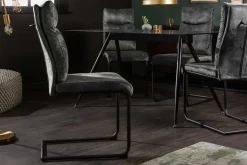 Moderner Freischwinger Stuhl COMFORT grün Samt mit Komfortgriff