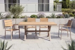 Moderner Gartentisch DESIGNO 150cm natur greige Aluminium wetterfest X-Gestell