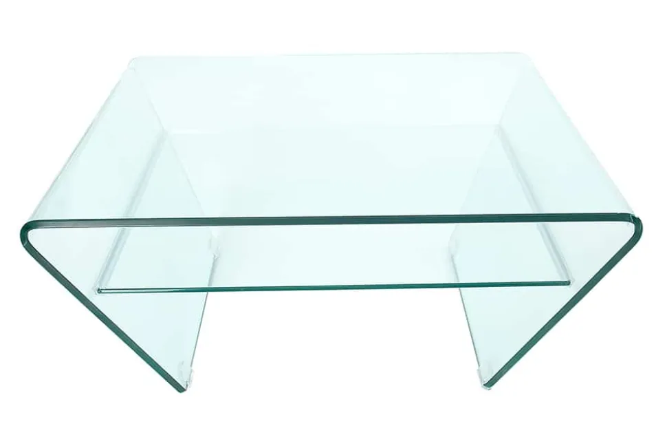 Moderner Glas Couchtisch FANTOME 70cm Trapez mit Ablage transparent