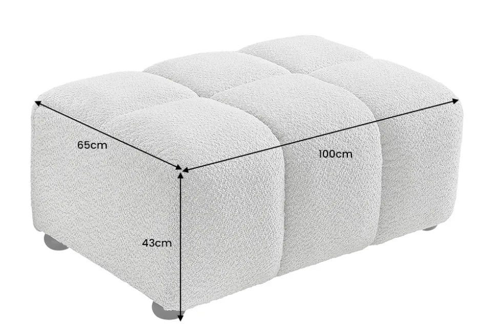 Moderner Hocker CLOUD 100cm grau Bouclé Federkern Fußhocker Sitzhocker