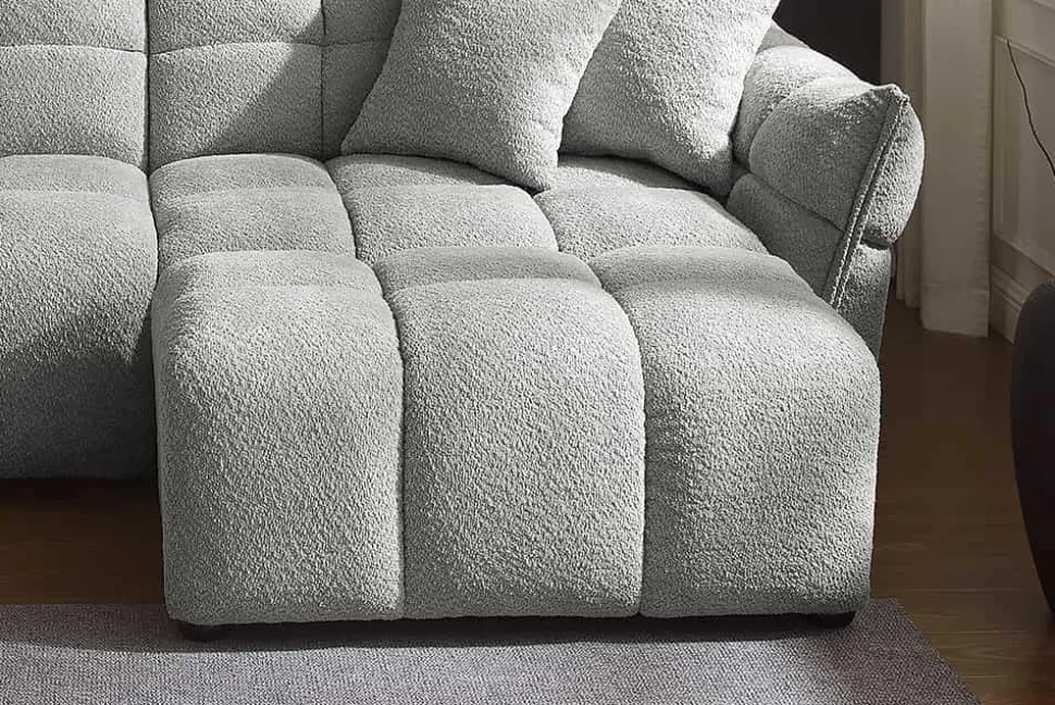 Moderner Hocker CLOUD 100cm grau Bouclé Federkern Fußhocker Sitzhocker
