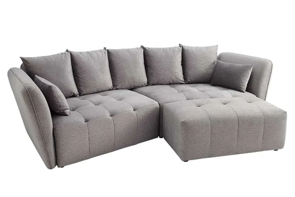 Moderner Hocker ROYAL 120cm grau Veloursstoff Federkern Sitzhocker