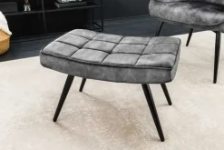 Moderner Hocker SCANDINAVIA grau Samt schwarze Metallbeine Fußhocker
