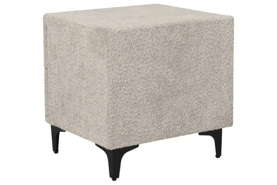 Moderner Nachttisch ART DECO 45cm greige Bouclé mit Schubladen schwarz Metall