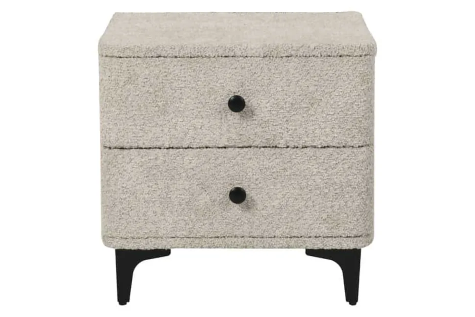 Moderner Nachttisch ART DECO 45cm greige Bouclé mit Schubladen schwarz Metall