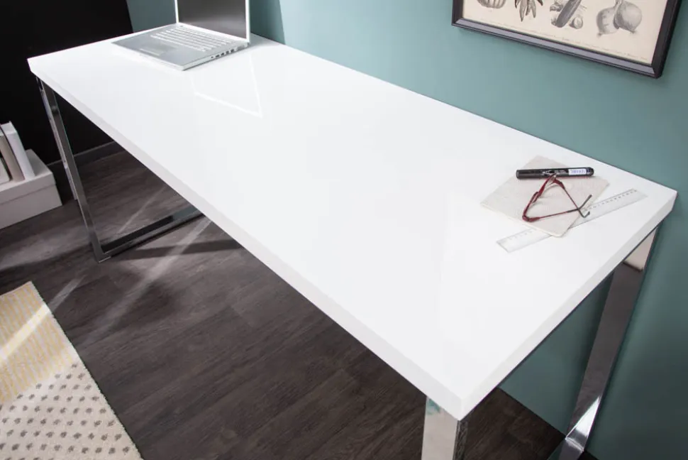 Moderner Schreibtisch WHITE DESK 140cm weiß Hochglanz Bürotisch