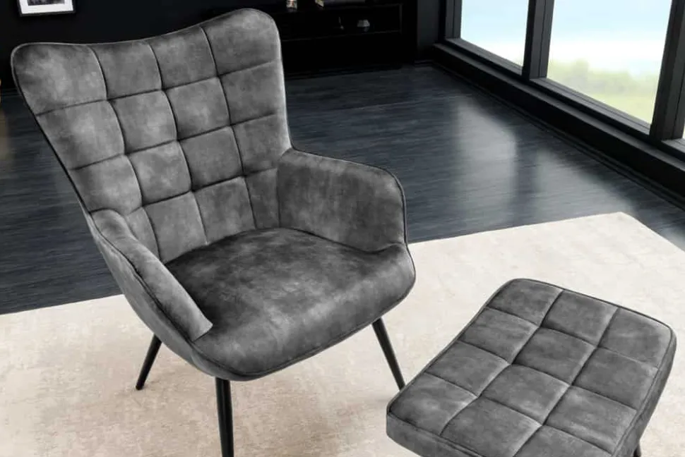 Moderner Sessel SCANDINAVIA grau Samt schwarze Metallbeine mit Armlehnen