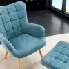 Moderner Sessel SCANDINAVIA blau Strukturstoff Massivholz-Beine mit Armlehnen