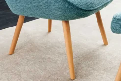 Moderner Sessel SCANDINAVIA blau Strukturstoff Massivholz-Beine mit Armlehnen