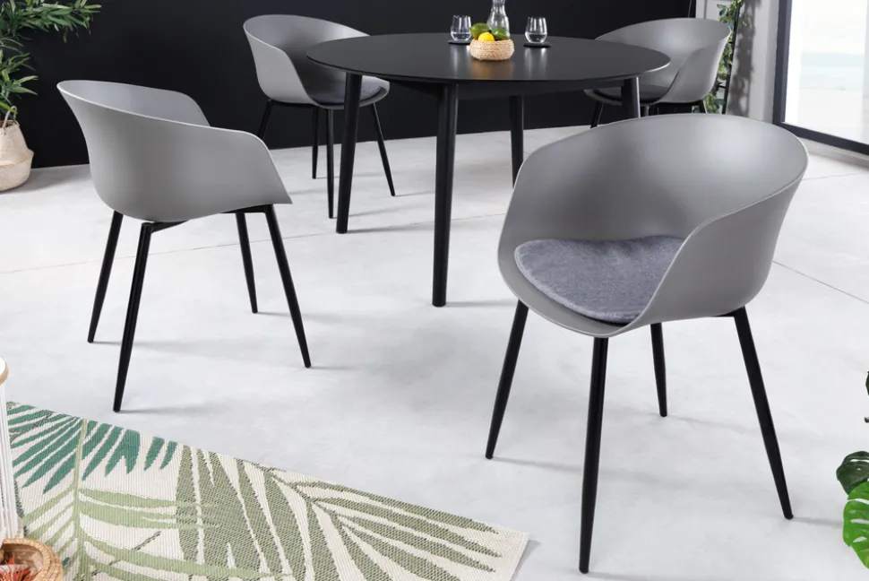 Moderner Stuhl DESIGNO grau Kunststoff Gartenstuhl mit Armlehnen Indoor Outdoor