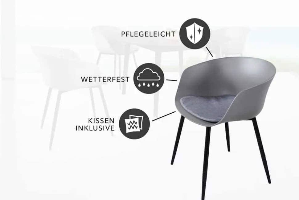 Moderner Stuhl DESIGNO grau Kunststoff Gartenstuhl mit Armlehnen Indoor Outdoor