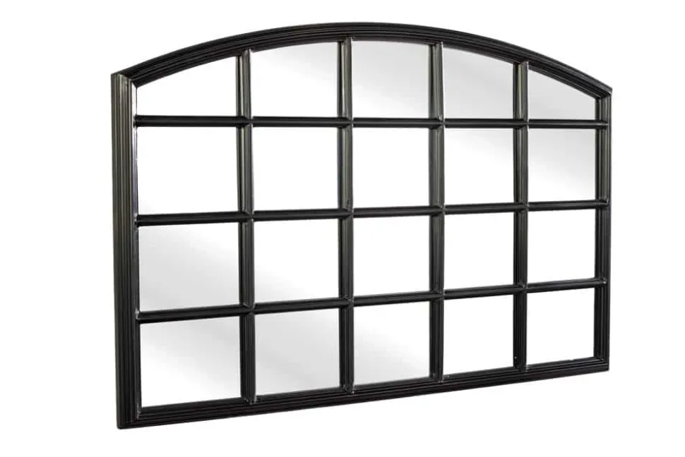 Moderner Wandspiegel PARIS 120cm schwarz Fensterspiegel Rundbogen-Design
