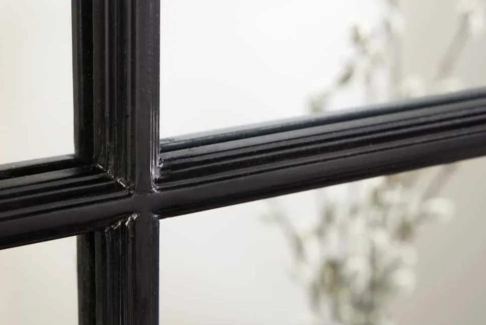 Moderner Wandspiegel PARIS 120cm schwarz Fensterspiegel Rundbogen-Design