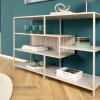 Modernes Bücherregal SLIM LINE 115cm champagner beige Metallgestell fünf Regalböden