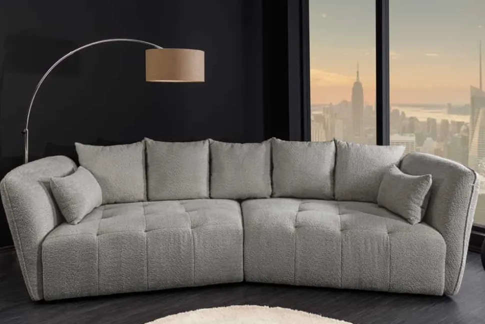 Modernes Big Sofa ROYAL 295cm grau Bouclé Federkern XXL-Couch inkl. Kissen