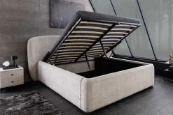 Modernes Boxbett ART DECO 180x200cm greige Bouclé mit Stauraum und Lattenrost