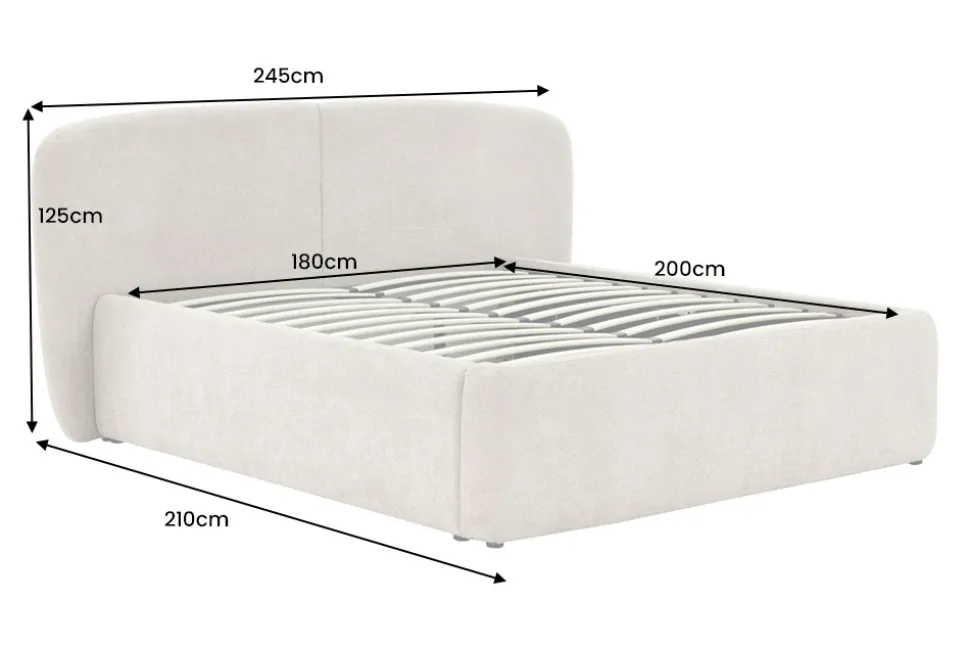 Modernes Boxbett ART DECO 180x200cm greige Bouclé mit Stauraum und Lattenrost