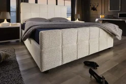 Modernes Boxbett PRESTIGE 160x200cm creme Bouclè mit Stauraum und Lattenrost