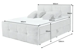 Modernes Boxspringbett TOULOUSE 160x200cm silbergrau inkl. Matratze Topper Stauraum