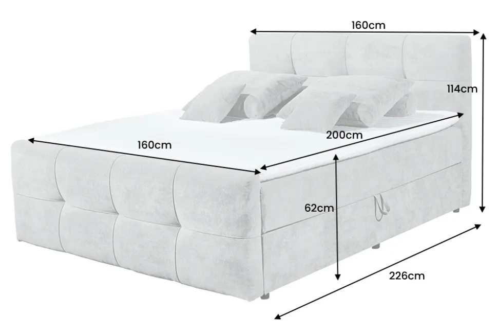 Modernes Boxspringbett TOULOUSE 160x200cm silbergrau inkl. Matratze Topper Stauraum