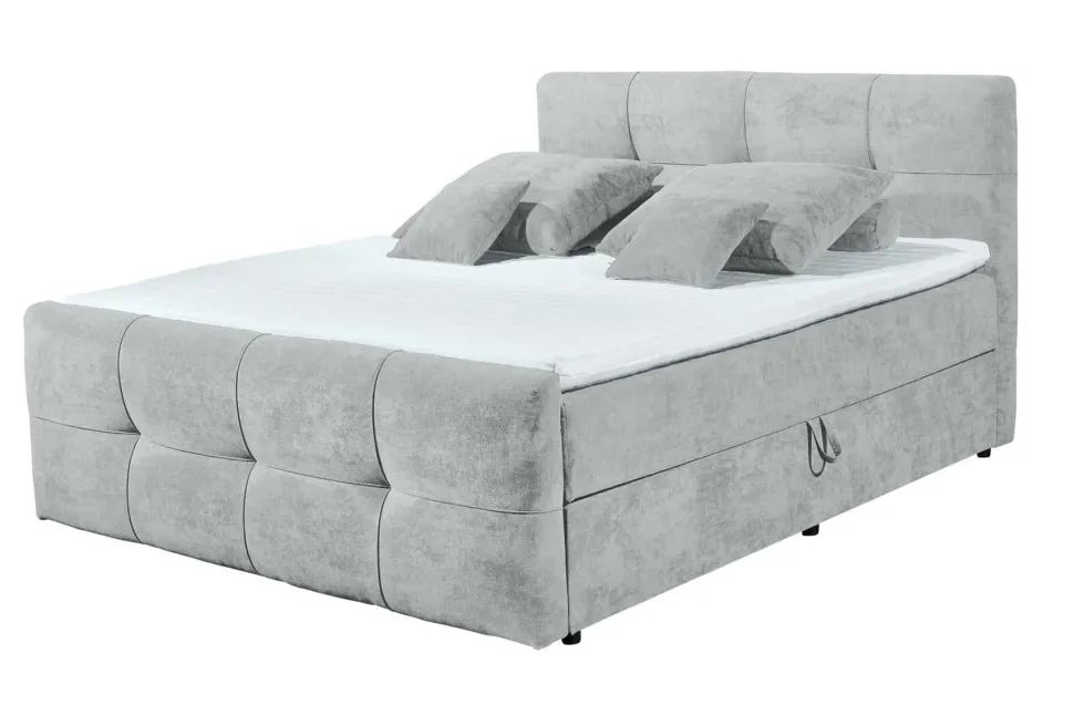 Modernes Boxspringbett TOULOUSE 160x200cm silbergrau inkl. Matratze Topper Stauraum