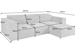 Modernes Ecksofa BOSSA NOVA 265cm grau Chenille 3-Sitzer Couch L-Form