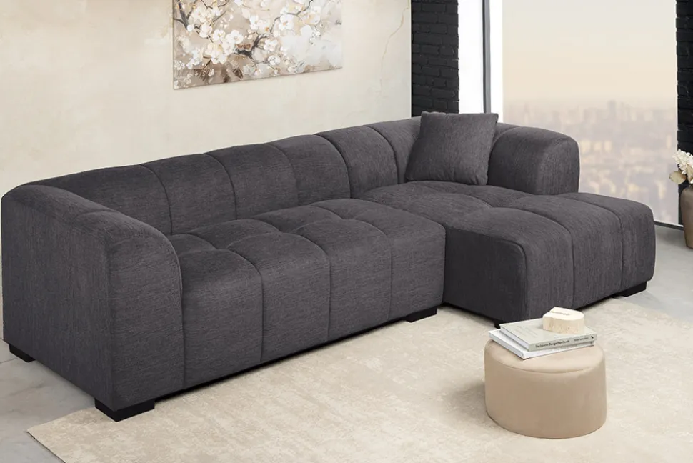 Modernes Ecksofa CITY 240cm grau Strukturstoff 3-Sitzer Couch inkl. Kissen