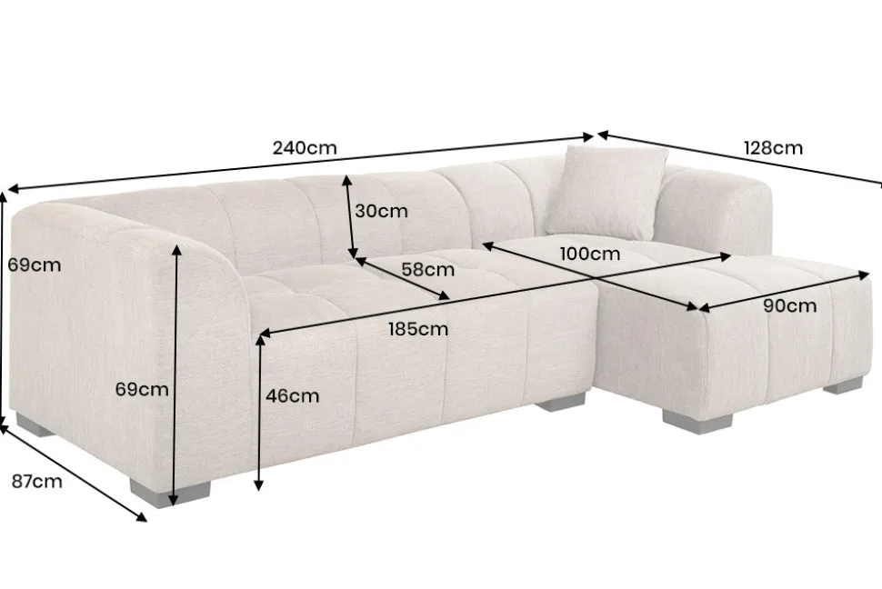Modernes Ecksofa CITY 240cm grün Strukturstoff 3-Sitzer Couch inkl. Kissen