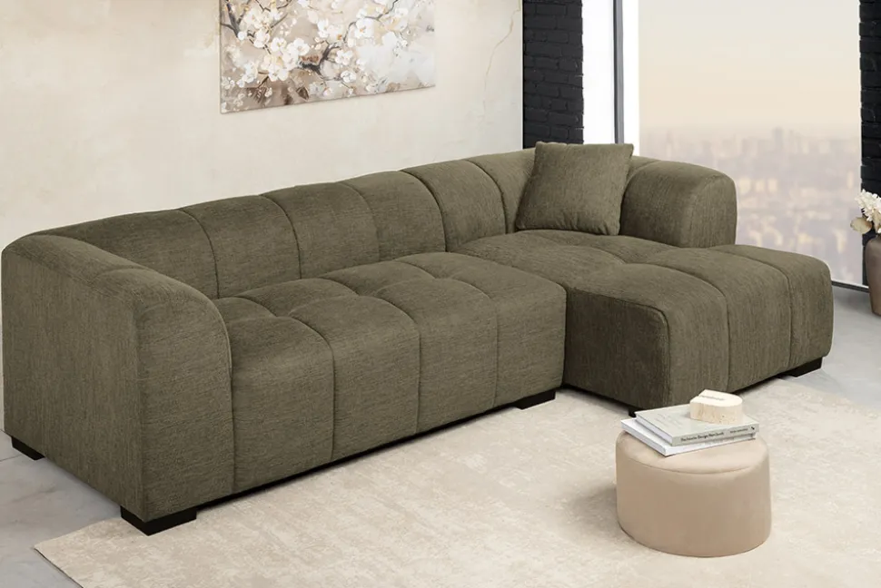 Modernes Ecksofa CITY 240cm grün Strukturstoff 3-Sitzer Couch inkl. Kissen